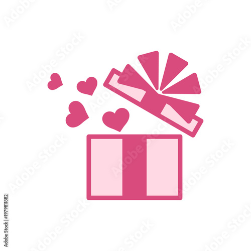 リボン付きのギフトボックスからピンクのハートが飛び出す素材