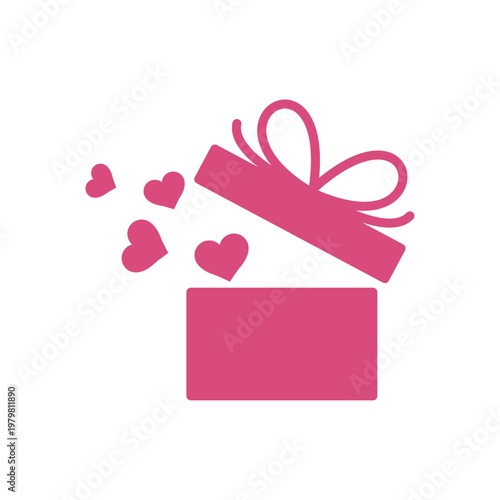 ピンクのプレゼント箱と飛び出すハートのイラスト素材