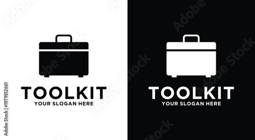 Toolkit design icon logo in black and white: Clean lines and a classic aesthetic define this toolkit icon in both black and white, perfect for representing any toolbox.