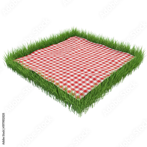 Picnic blanket on grass isolated on transparent background