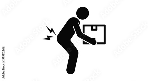 Person suffering from severe lower back pain while lifting a heavy cardboard box in the warehouse environment