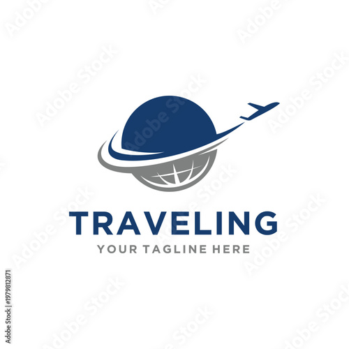 Global Journey: An elegant logo symbolizes the spirit of travel, with a sleek airplane gracefully circling the globe, representing limitless exploration and adventure. 