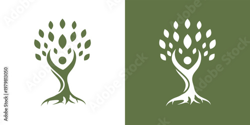 Harmony of Nature: A unique emblem featuring a tree intertwined with a human form, conveying a profound connection between life and the environment. Capturing symbiosis and wellness.