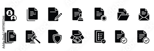 Document icons set, documents icons collection, file symbol, vector illustration, clean flat design featuring folders, pages, and file types, ideal for apps, websites, and office-related graphics.