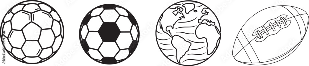 Fototapeta premium Iconic sports balls and a globe symbolizing worldwide athletic unity Vector