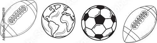 Four iconic symbols representing global sports and geography Vector

