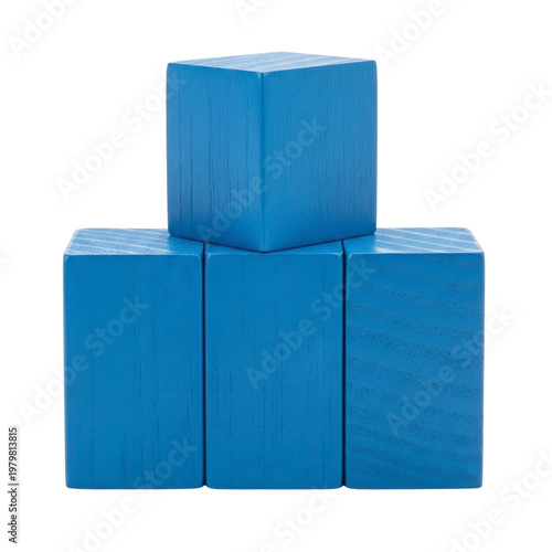 Blue wooden blocks stacked on transparent background