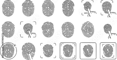 Fingerprints set. Black fingerprints icons. Fingerprint scanning signs.
