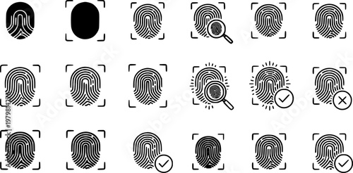 Fingerprints set. Black fingerprints icons. Fingerprint scanning signs.