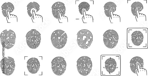 Fingerprints set. Black fingerprints icons. Fingerprint scanning signs.