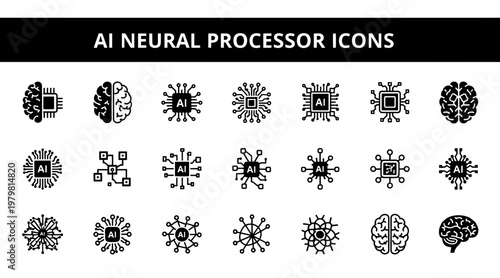 AI Neural Processor Icons in Minimalist Style with Innovative Mood.svg