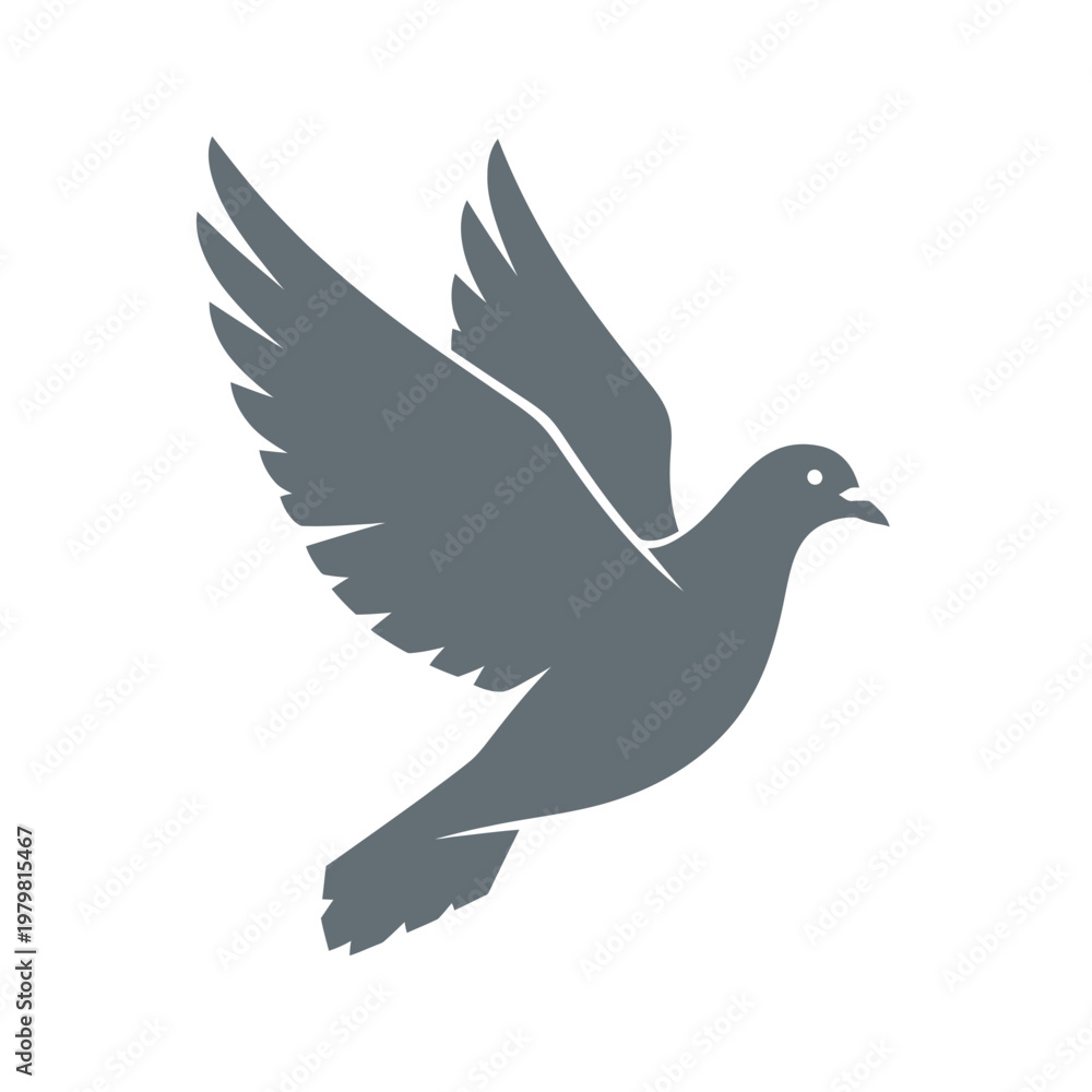 Fototapeta premium Elegant Dove Silhouette Flying Against White Background - Symbol of Peace and Freedom