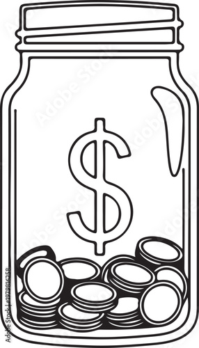 Money jar with dollar sign and coins, savings concept illustration
