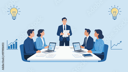 Business meeting with documents and laptops