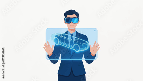 Man in suit with virtual car display