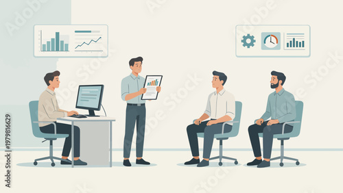 Office meeting with data presentation