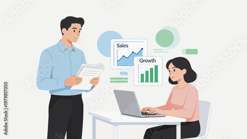 Business meeting with data charts