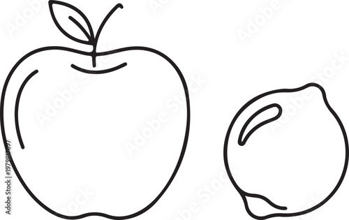 Apple and lemon, simple line art