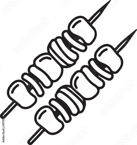 Skewers of meat icon, barbecue food line art vector