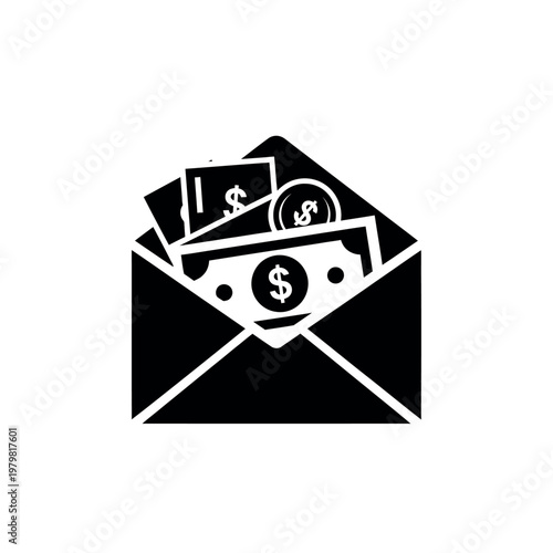 Envelope with Money and Coins Icon.