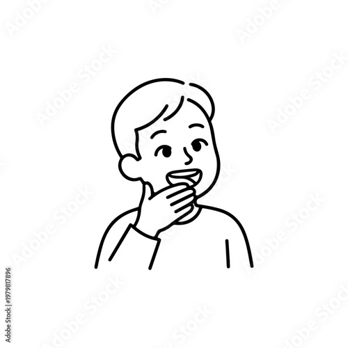 Young boy peeking with hand over mouth, surprise vector illustration
