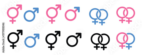 Gender icons set, gender symbols collection, male and female signs of gender equality, vector illustration including gay, lesbian, bisexual, transgender, and hetero symbols, representing diversity, 