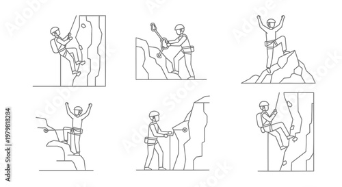 Rock climbing, adventure sports icons, vector illustrations, climbing people, outdoor activities