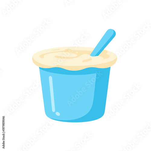 Blue Container with Yogurt and Spoon Flat Icon