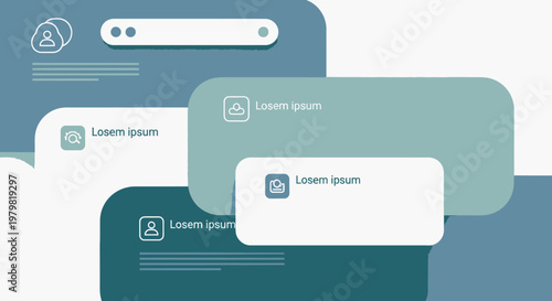 Modern user interface design featuring interactive web forms and messaging elements on a clean blue and white layout.