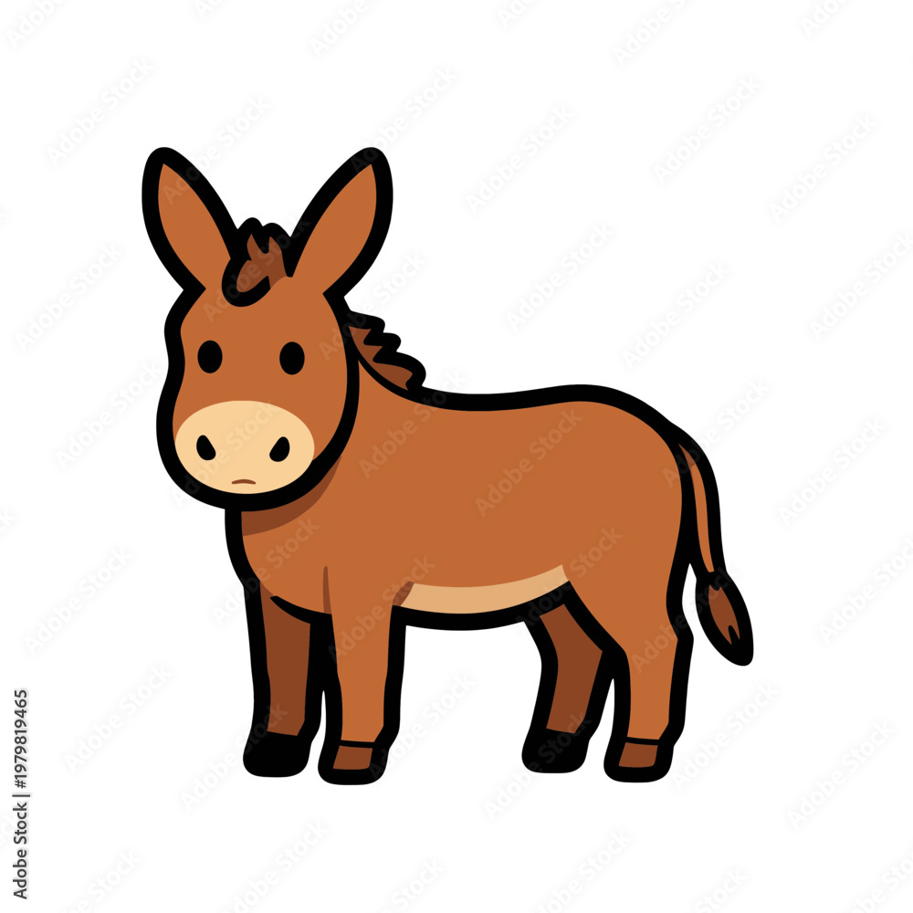 Fototapeta premium Brown Donkey Standing Flat Icon Cartoon Animal