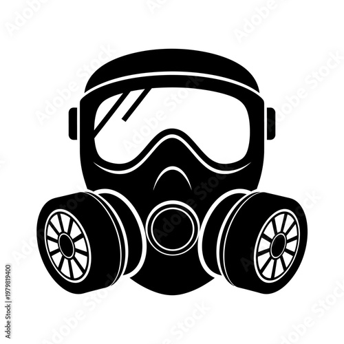 Black Gas Mask Icon - Protection Against Pollution, Virus, Chemical Hazard