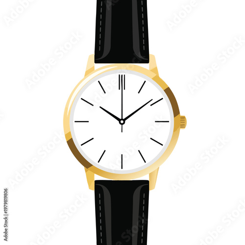 Elegant Classic Analog Wristwatch with Black Strap and Gold Case