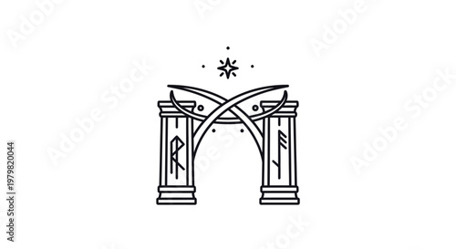 Ancient archway with decorative columns and snowflakes.