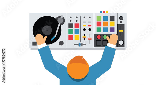 Man operating DJ mixer console equipment.