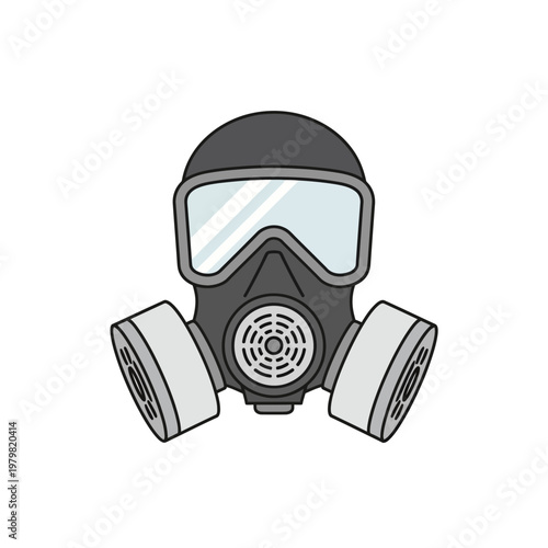 Gas Mask Respirator with Dual Cartridges - Protection Equipment Illustration