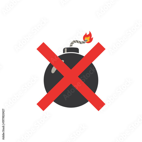 Stop Bomb Icon, No Explosive Symbol, Danger Prohibition Sign, Vector Illustration