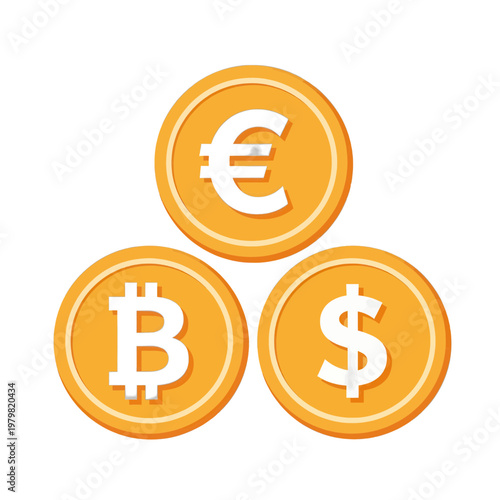 Currency Coins Icon with Euro Bitcoin Dollar Symbols