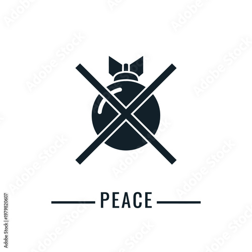 Stop War and Violence: Peace Symbol with Bomb Crossed Out Icon