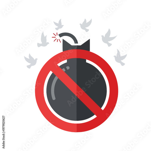 Stop War Symbol with Dove and Bomb Icon, Peace Concept, No Violence