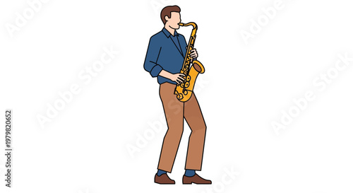 Man playing a golden saxophone instrument.