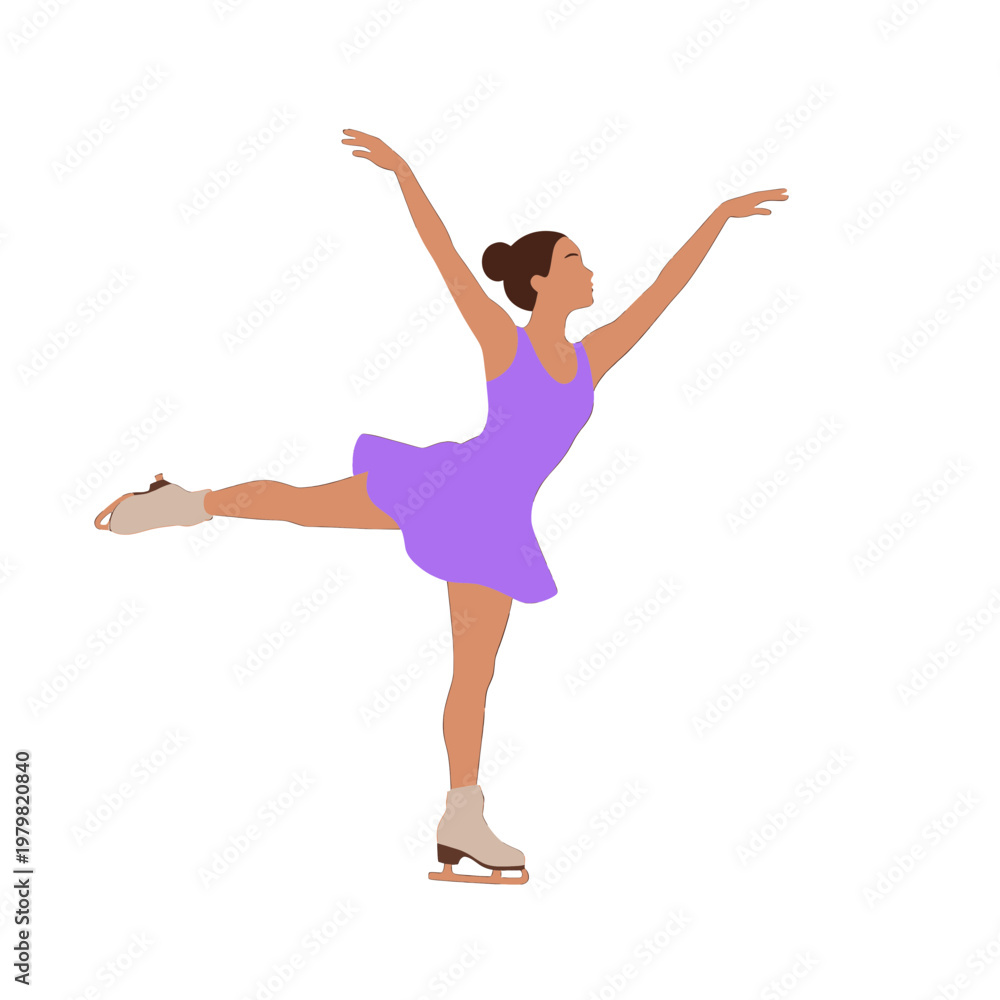 Fototapeta premium Female Ice Skater Performing Arabesque Pose Flat Icon