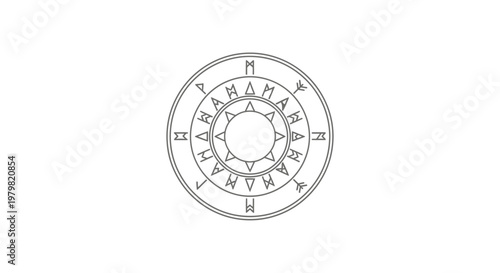 Astrological zodiac wheel symbol with Greek letters.