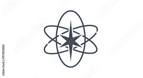 Atom symbol with orbiting electrons.