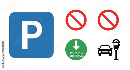 Parking Signs and Symbols Collection for Traffic and Navigation.