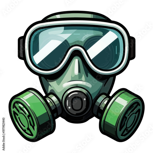 Green Gas Mask with Goggles Vector Icon