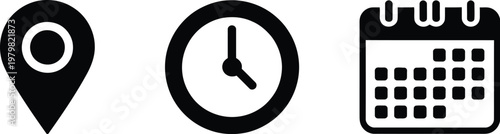 date time location notification icons collection including address pin clock calendar and bell alert symbols for app interface design