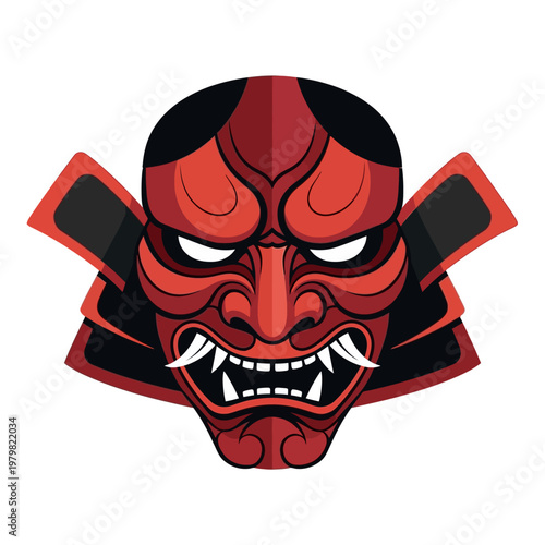 Traditional Japanese Oni Mask - Red and Black Demon Face