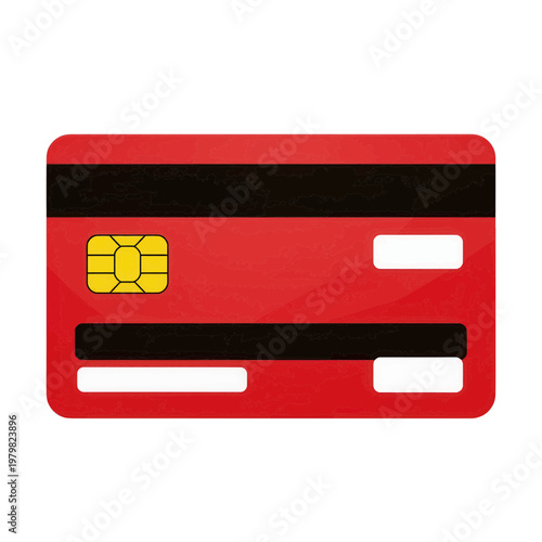 Red Credit Card Flat Icon with Chip and Magnetic Stripe