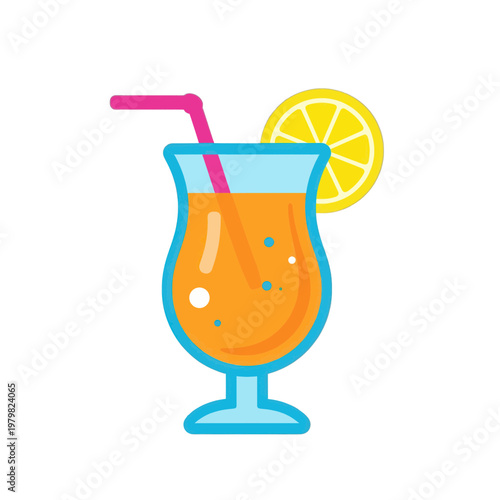 Refreshing Orange Cocktail with Lemon Slice Flat Icon