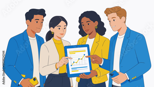 Business team analyzing data on tablet
